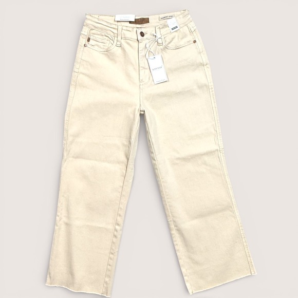 Judy Blue Denim - Judy Blue High Waist Cream Jeans Size 5/27 Garment Dyed Raw Hem NWT